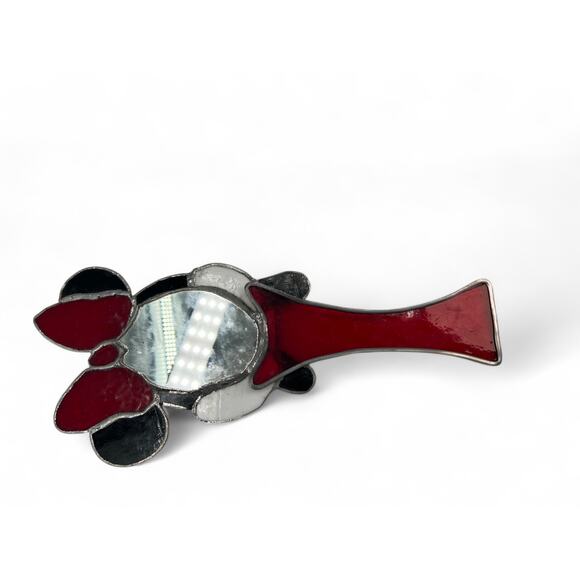 Vintage Handmade Minnie Mouse Stained Glass Hand Mirror Decor Disney Leaded 12" - Picture 4 of 5